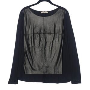 AMS Pure Faux Leather Wool Silk Tunic Top 8 Matrix Studded Spain Edgy Lagenlook